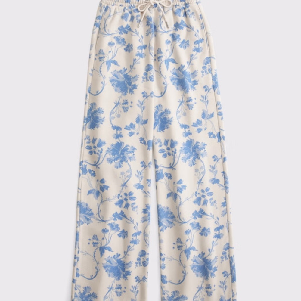 High rise wide leg sunday sweatpants in cream floral